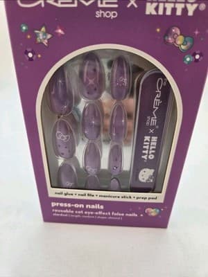 The Crème Shop Hello Kitty Cat Eye Purple Almond Press On Nails 28 Ct NIB NEW!!! - Thumbnail 3