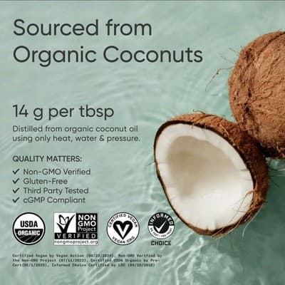 100% Organic MCT Oil - Keto & Vegan MCTs C8, C10 from Coconuts - Flavorless Oil - Thumbnail 2