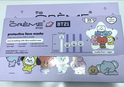 The Crème Shop BT21 3 Ply Protective Face Masks 35 Ct Disposable NIB NEW Unique! - Thumbnail 3