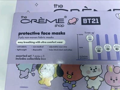 The Crème Shop BT21 3 Ply Protective Face Masks 35 Ct Disposable NIB NEW Unique! - Thumbnail 4