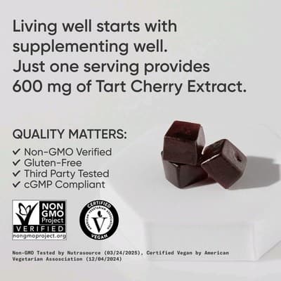 Tart Cherry Gummy Supplements 600mg - Workout Recovery Sugar Free - 60 Gummies - Thumbnail 4