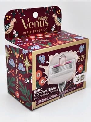 Gillette Venus Extra ComfortGlide Berry Mistletoe Razor Refills 3 Ct NIB NEW!!! - Thumbnail 4