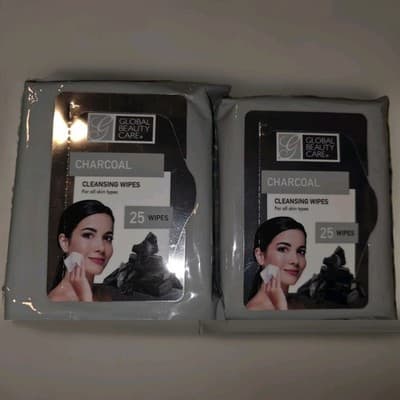 Lot of 2 Global Beauty Care Charcoal Cleansing Wipes 25 Ct Each Sealed NEW!!! - Thumbnail 2