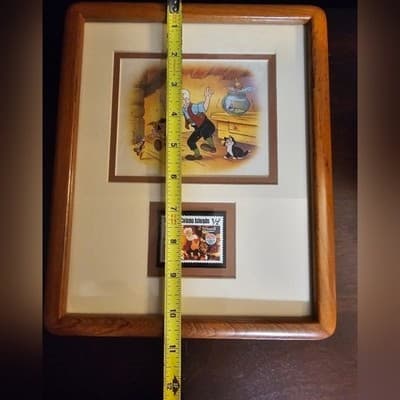 Framed Pinocchio Drawing with 1980s Stamp - Thumbnail 5