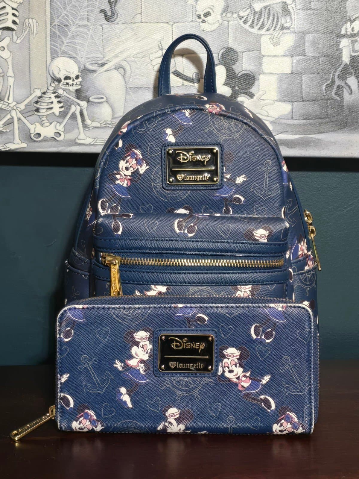 Loungefly ❤️ Logo Disney Cruise Line Sailor Minnie Mouse Backpack and Wallet