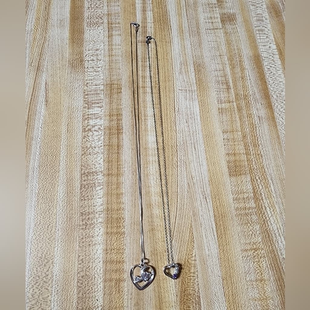 Two Silver Heart Necklaces .925