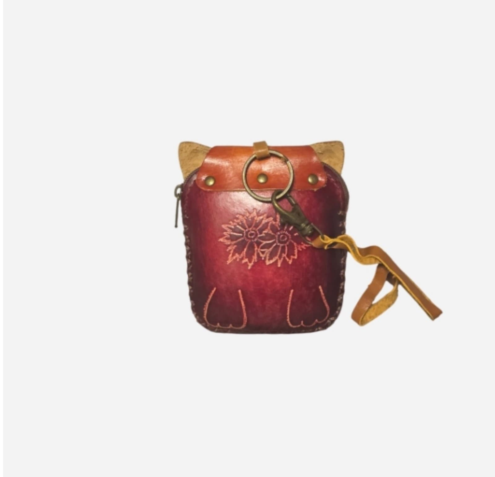 Real Leather Cat With Fish Wristlet Wallet Change Coin Purse Zip Closure Charm - Thumbnail 2