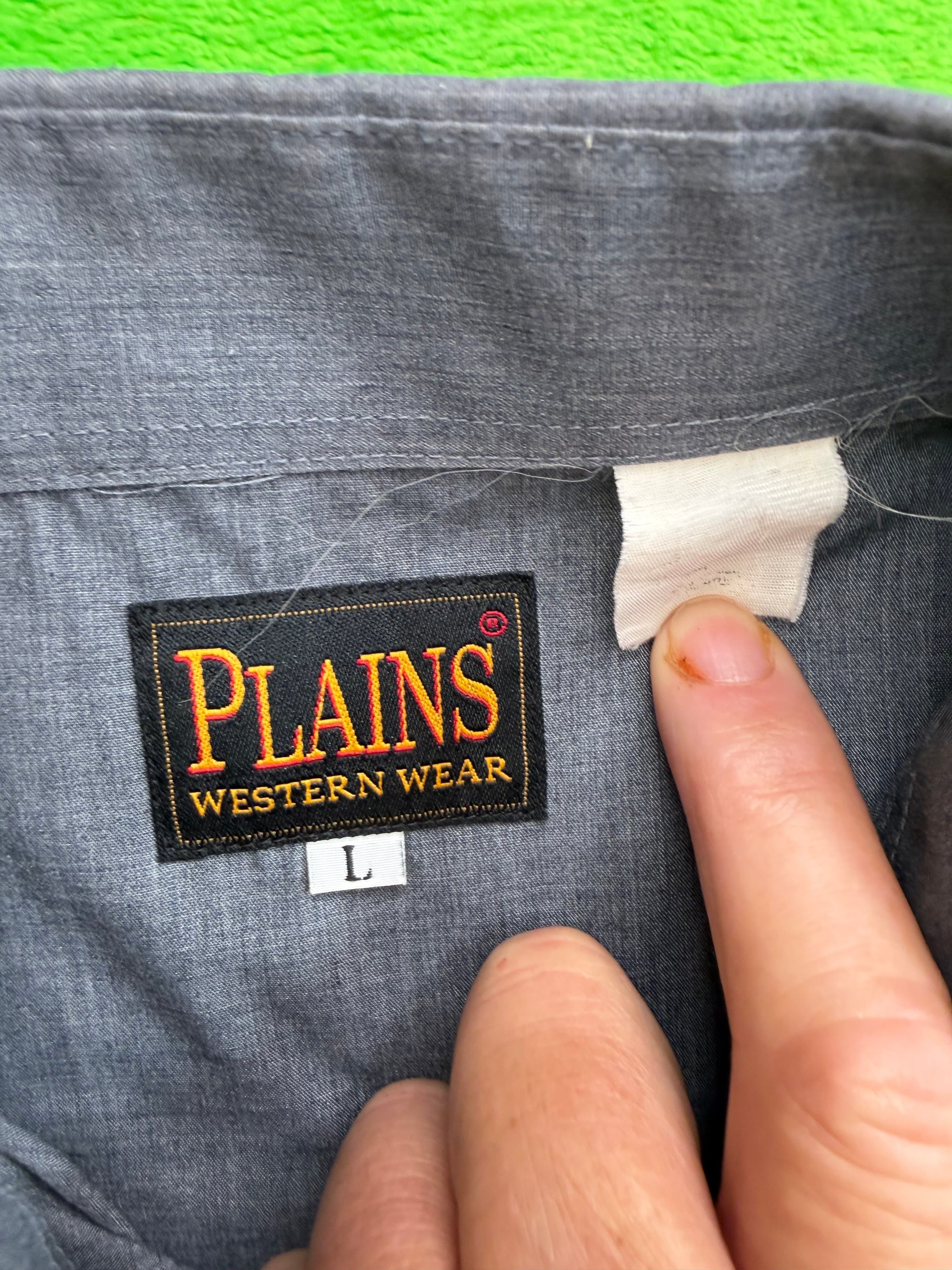 Vtg Plains Western Wear Pearl Snap SS Shirt Mens Sz L Gray Chambray Yoke - Thumbnail 3