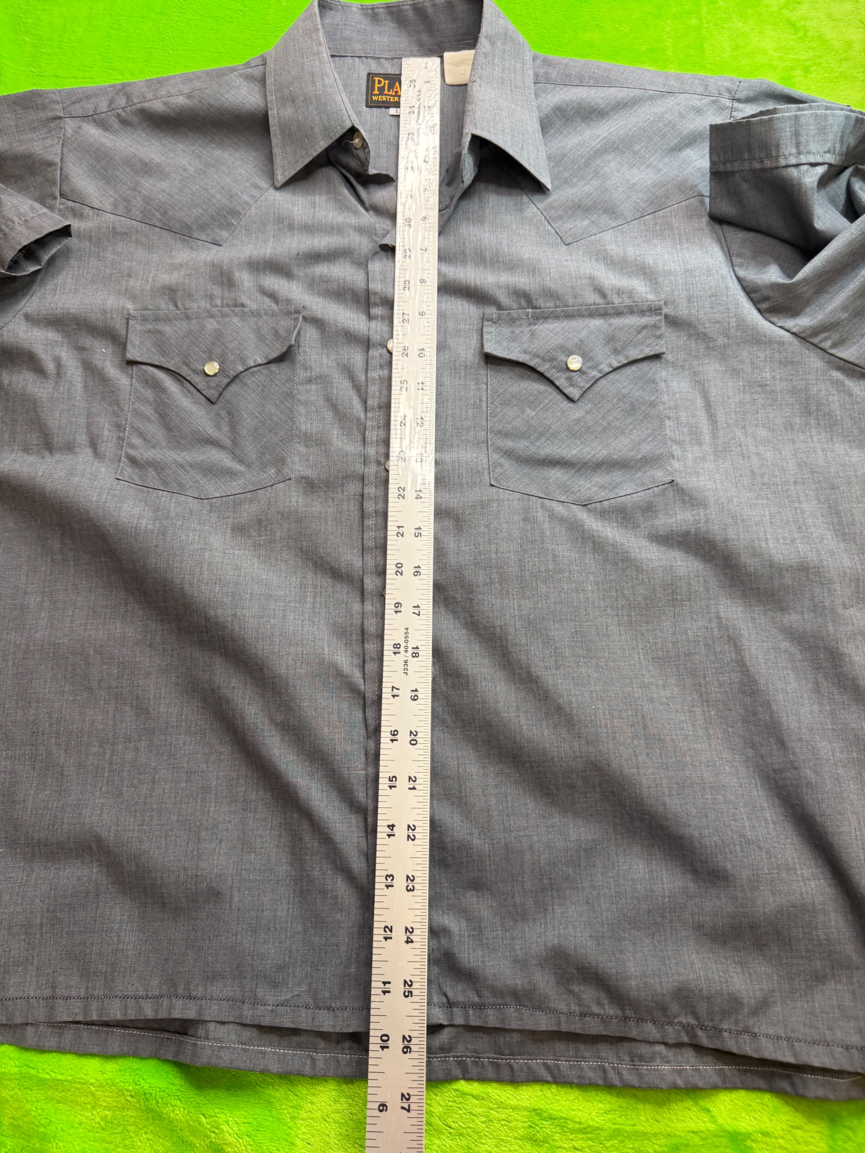 Vtg Plains Western Wear Pearl Snap SS Shirt Mens Sz L Gray Chambray Yoke - Thumbnail 5