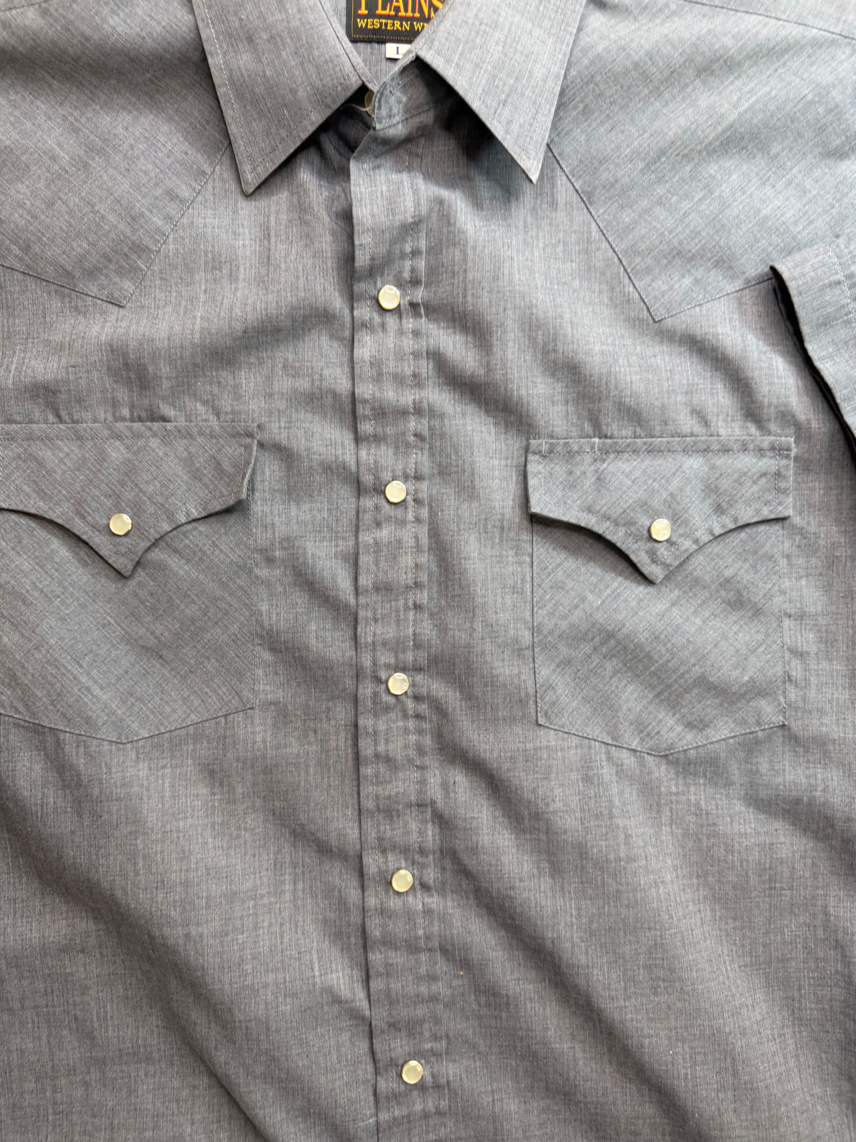 Vtg Plains Western Wear Pearl Snap SS Shirt Mens Sz L Gray Chambray Yoke - Thumbnail 6