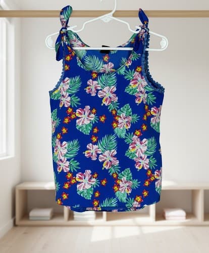 Star Ride Kids Girls Tropical Floral Tank Top Size 5/6 Blue Hawaiian