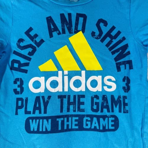 Adidas Boys Blue Graphic T-Shirt Size 5 Cotton 'Rise and Shine' Short Sleeve Tee - Thumbnail 2