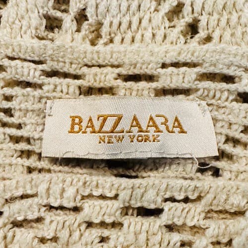 Bazzarra New York Women's Cream Crochet Knit Geometric Fringe Poncho One Size - Thumbnail 4