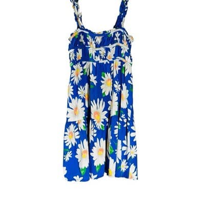 Zac Kids Girls Blue Floral Print Sundress Size M (7-8) Ruffled Straps Excellent