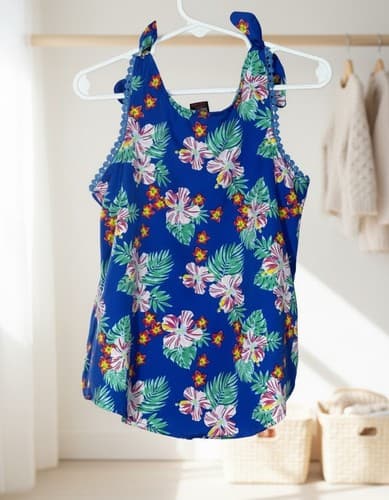 Star Ride Kids Girls Tropical Floral Tank Top Size 5/6 Blue Hawaiian - Thumbnail 2