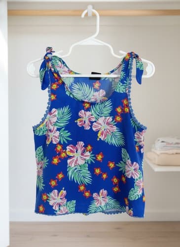 Star Ride Kids Girls Tropical Floral Tank Top Size 5/6 Blue Hawaiian - Thumbnail 3