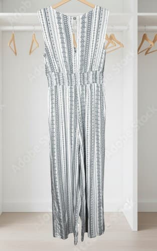 Jopna Sleeveless Boho Jumpsuit Size Small 100% Rayon White Navy Blue - Thumbnail 2