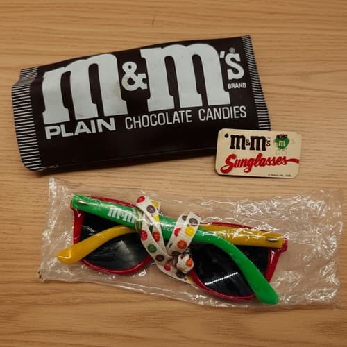 Vintage 1988 M&M's Promotional Sunglasses 1 Pair Red Green Yellow w/ Case - Thumbnail 2