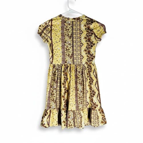 Beautees Girls Yellow Floral Geometric Shift Dress Sz 7 Short Sleeve Summer - Thumbnail 2