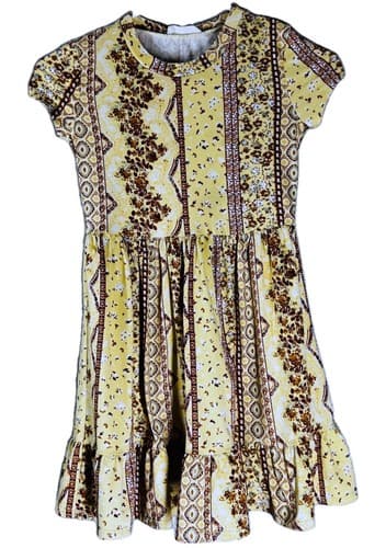 Beautees Girls Yellow Floral Geometric Shift Dress Sz 7 Short Sleeve Summer