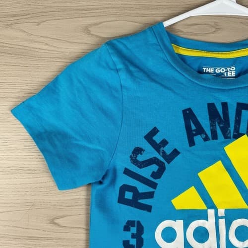 Adidas Boys Blue Graphic T-Shirt Size 5 Cotton 'Rise and Shine' Short Sleeve Tee - Thumbnail 3