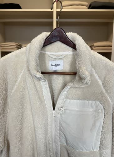 Goodfellow & Co Sherpa Fleece Full-Zip Jacket Cream XL Recycled - Thumbnail 2