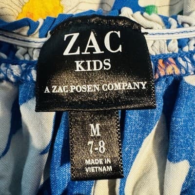 Zac Kids Girls Blue Floral Print Sundress Size M (7-8) Ruffled Straps Excellent - Thumbnail 4