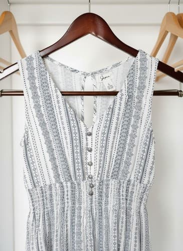 Jopna Sleeveless Boho Jumpsuit Size Small 100% Rayon White Navy Blue - Thumbnail 4