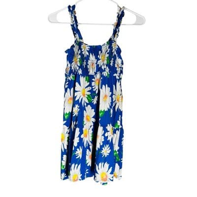 Zac Kids Girls Blue Floral Print Sundress Size M (7-8) Ruffled Straps Excellent - Thumbnail 3