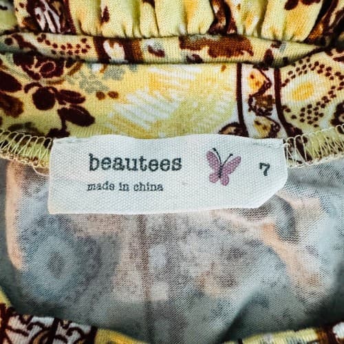 Beautees Girls Yellow Floral Geometric Shift Dress Sz 7 Short Sleeve Summer - Thumbnail 5