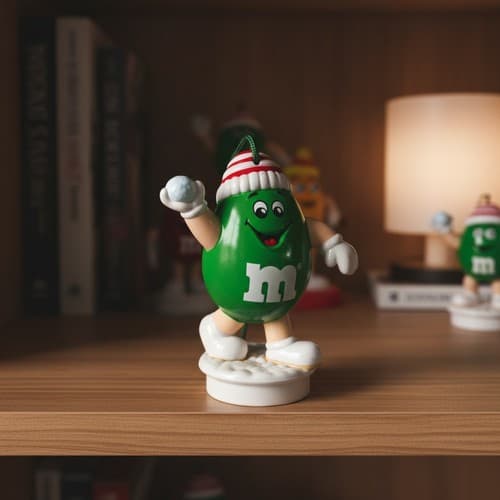 M&M's Red Football Candy Dispenser + 2 Holiday Ornaments Set Used Good - Thumbnail 5