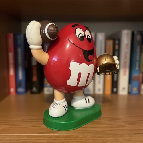 M&M's Red Football Candy Dispenser + 2 Holiday Ornaments Set Used Good - Thumbnail 3