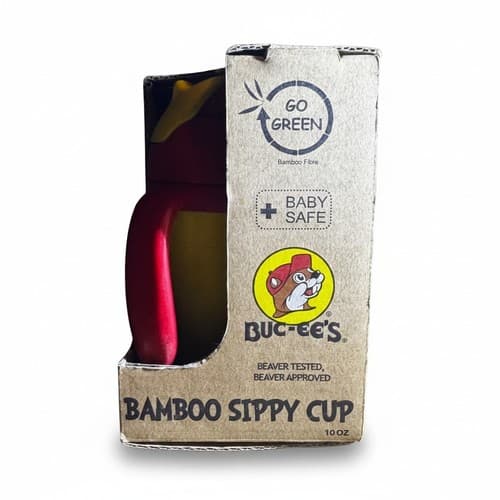 Buc-ee's Bamboo Fibre Sippy Cup 10oz BPA Free Yellow Red New - Thumbnail 3