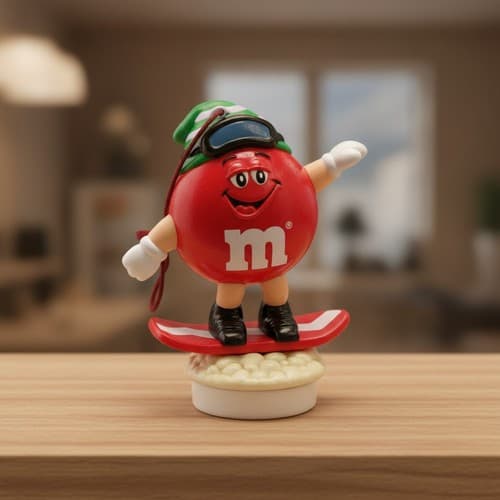M&M's Red Football Candy Dispenser + 2 Holiday Ornaments Set Used Good - Thumbnail 4