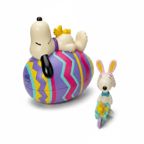 Peanuts Snoopy Whitman's Easter Egg Candy Tin + Bunny Figurine Set 1990s