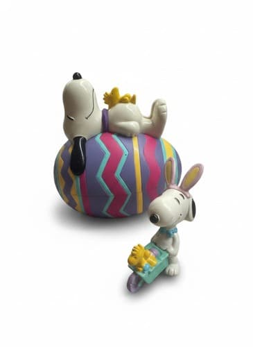 Peanuts Snoopy Whitman's Easter Egg Candy Tin + Bunny Figurine Set 1990s - Thumbnail 2