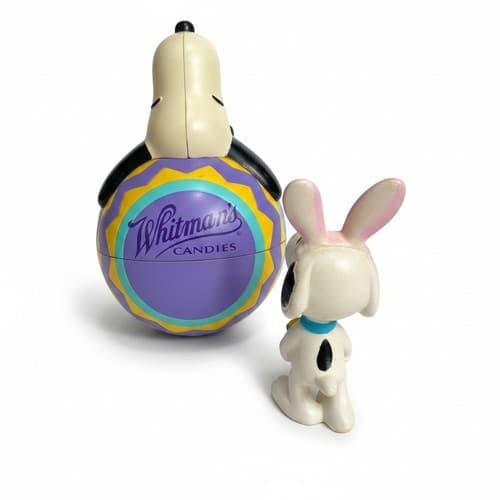 Peanuts Snoopy Whitman's Easter Egg Candy Tin + Bunny Figurine Set 1990s - Thumbnail 3