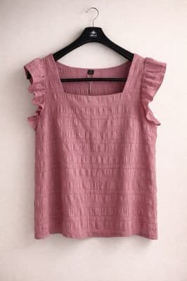 SHEIN Pink Sleeveless Ruffle Top – Lightweight, Feminine, Stylish Size M