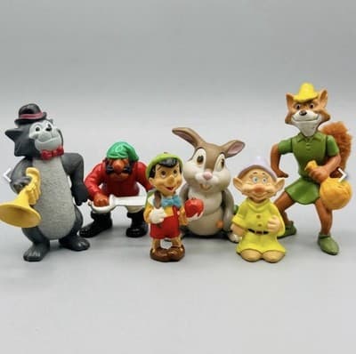 Vintage Disney PVC Figure Lot 6pc 1990s Robin Hood Pinocchio Used
