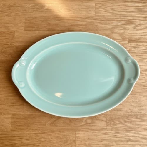 Vintage Lu-Ray Pastels Turquoise Oval Serving Platter T.S.&T. USA 1943 Ceramic