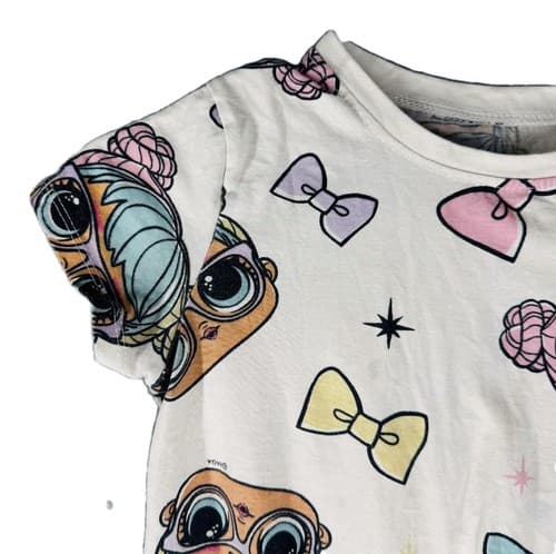L.O.L. Surprise! Girls Tie-Front Graphic T-Shirt Cream Size Medium M 8 Short - Thumbnail 3