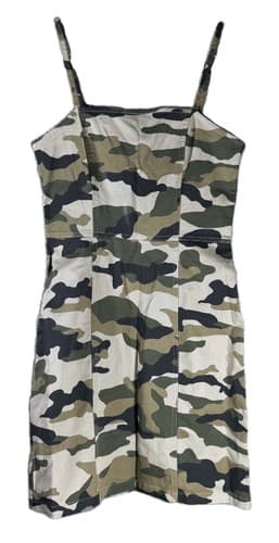 H&M Divided Camo Bodycon Mini Dress Women Size S Green Brown Cotton Stretch Zip - Thumbnail 2