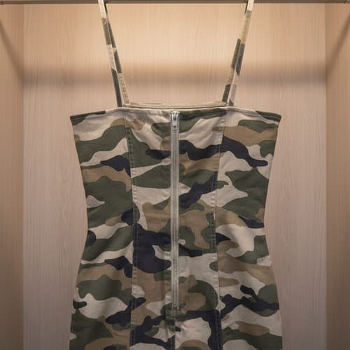 H&M Divided Camo Bodycon Mini Dress Women Size S Green Brown Cotton Stretch Zip - Thumbnail 5