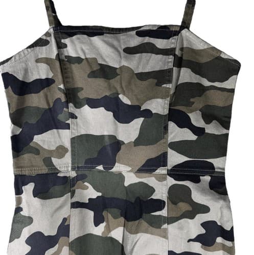 H&M Divided Camo Bodycon Mini Dress Women Size S Green Brown Cotton Stretch Zip - Thumbnail 3