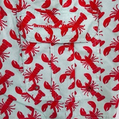 Bev. Hills Polo Club Men's Sz S Lobster Print Swim Trunks Lt Blue - Excellent - Thumbnail 5