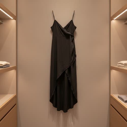 Venus Black High-Low Wrap Maxi Dress Women Size L V-Neck Stretchy Excellent - Thumbnail 2