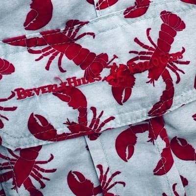 Bev. Hills Polo Club Men's Sz S Lobster Print Swim Trunks Lt Blue - Excellent - Thumbnail 6
