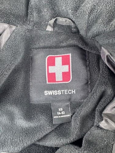 Swiss Tech Kids Black Hooded Puffer Jacket Size XS 4-5 Fleece Lined Warm Coat - Thumbnail 5