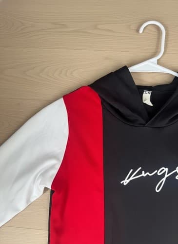 Kids Colorblock Hoodie Red Black White Size 130 7 US Polyester Pullover - Thumbnail 3