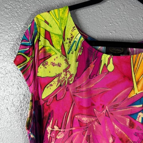Alexia Floral Abstract Midi Dress Women's Size L Pink Yellow Short Sleeve Wrap - Thumbnail 4